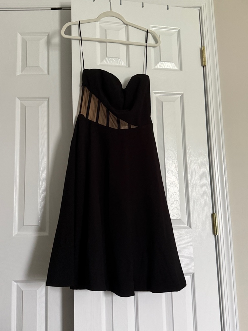 Dress the Population Black Strapless A-Line Dress with Sheer Nude Insets